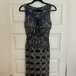 Custom navy and gold formal/prom dress! Approximately size 6-8